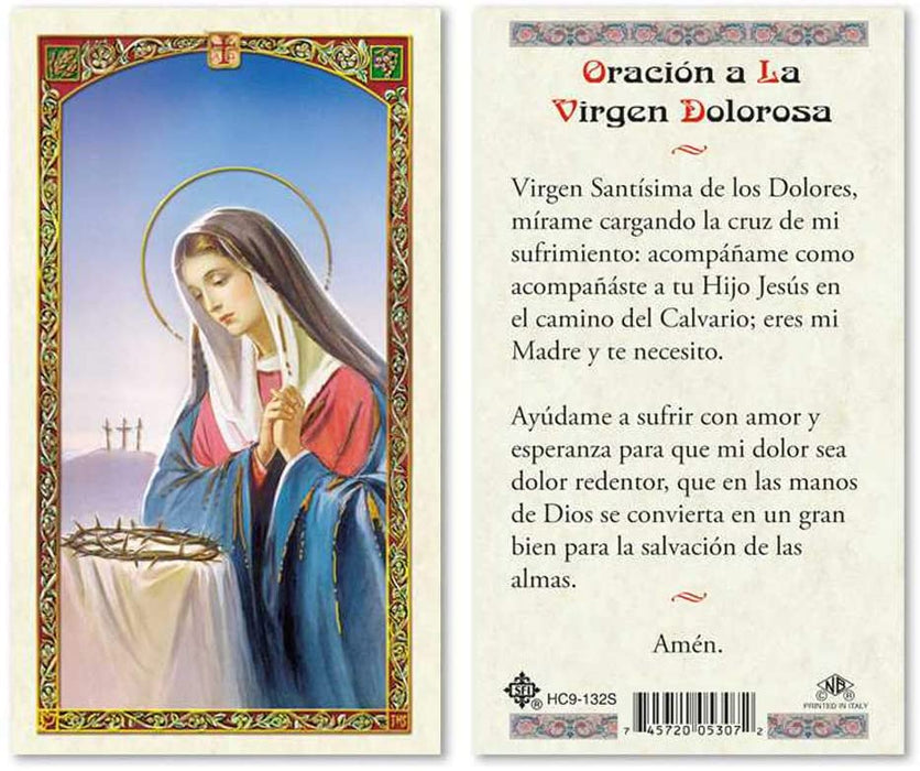 25 Prayer Cards "Oracion a La Virgen Dolorosa" Spanish Version