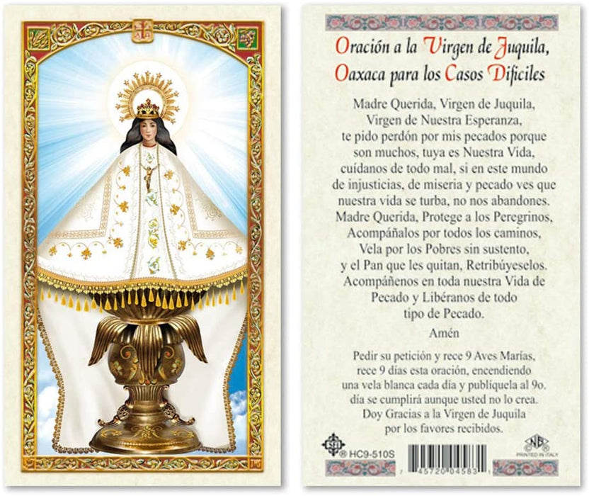 Our Lady of Juquila Payer Card in Spanissh/ 25 Estampas Plastificadas "Oración a La Virgen de Juquila"