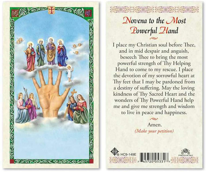 25 Laminated Prayer Cards "Novena to the Most Powerful Hand"