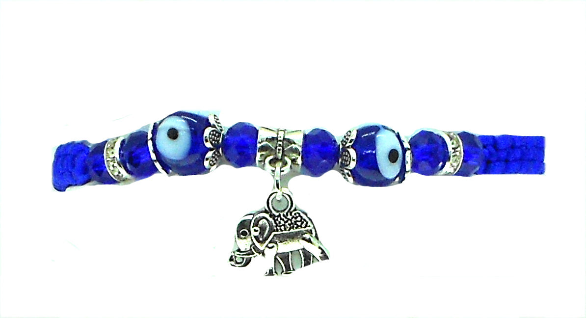 Lucky Elephant Adjustable Royal Blue Cord String Bracelet. Pulsera Azul de Elefante para la Buena Suerte.