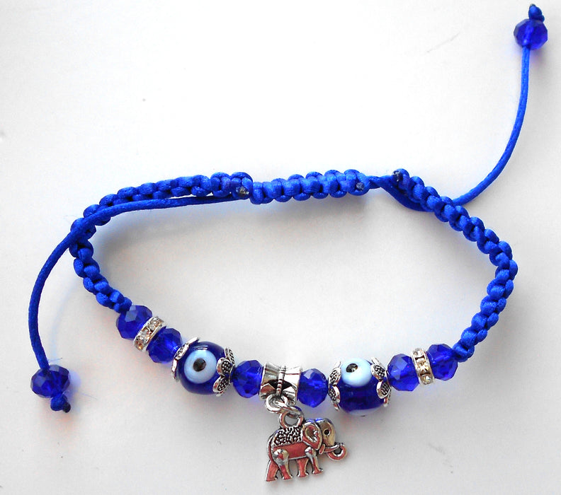 Lucky Elephant Adjustable Royal Blue Cord String Bracelet. Pulsera Azul de Elefante para la Buena Suerte.