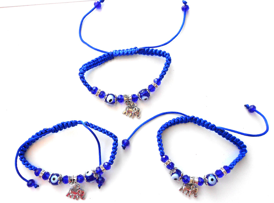 Lucky Elephant Adjustable Royal Blue Cord String Bracelet. Pulsera Azul de Elefante para la Buena Suerte.