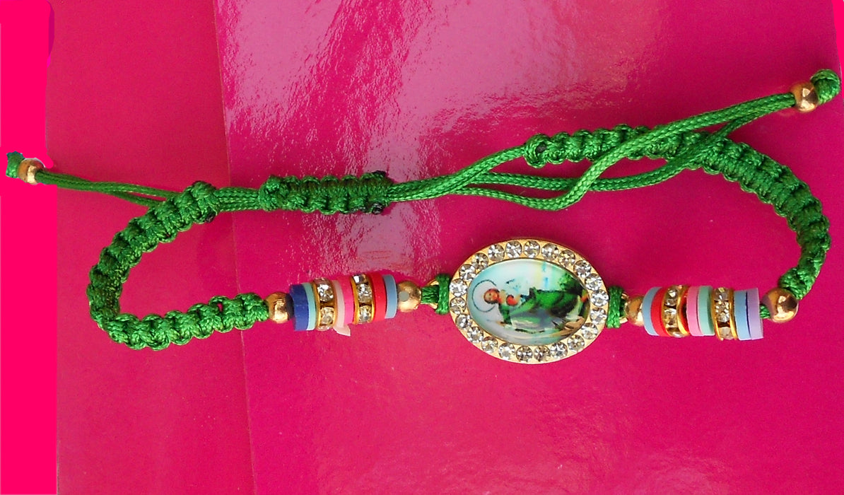 Saint Jude Thaddeus Green String and Silver Tone Medal Bracelet Pulsera De San Judas Tadeo Hilo Color Verde Con Medalla Tono Plateado