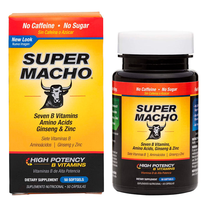 Super Macho Dietary Supplement with Seven B Vitamins, Amino Acids, Ginseng & Zinc